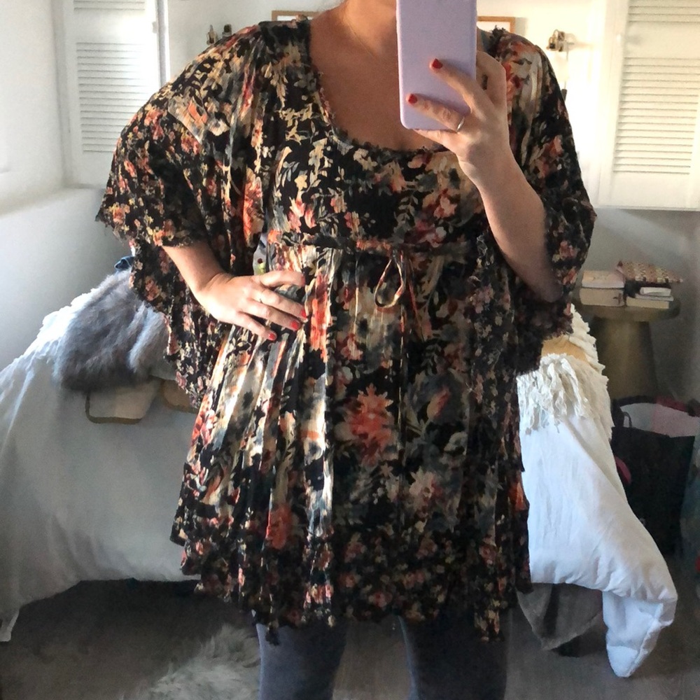 Free People boho black floral tunic dress